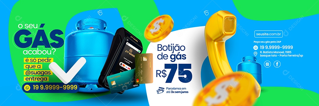 Gás de Cozinha Carrossel Botijão de Gás 75,00 Social Media PSD Editável