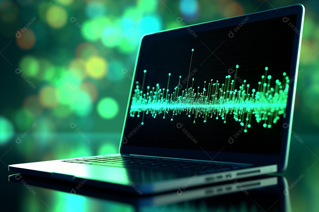 Tela de notebook com mercado de ações e gráfico financeiro e estatístico de negócios