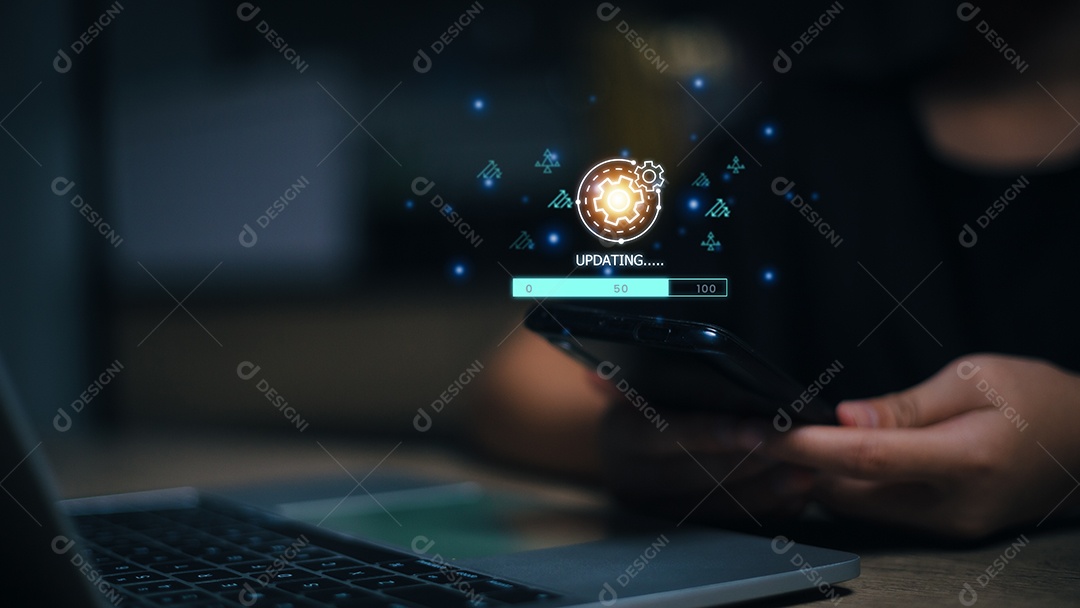 Mulheres que usam tecnologia de robô inteligente AI, digitam prompt de comando