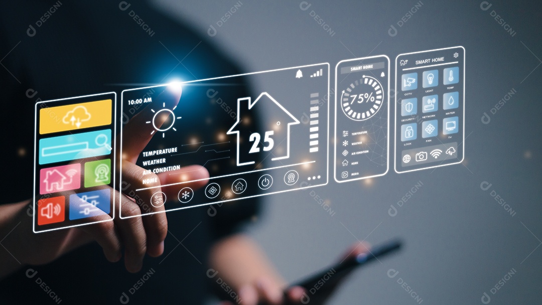 Tela virtual futurista HUD acima do tablet digital. Tecnologia assistente para dispositivos inteligentes.