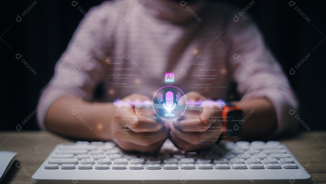 Mulheres que usam tecnologia de robô inteligente conversam com IA, inserem prompts de comando, perguntas e respostas, pesquisam dados e transformação de tecnologia futurista.