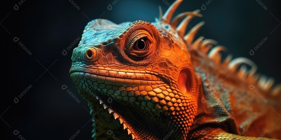 Imagem de uma iguana ou lagarto em close-up Macrofotografia