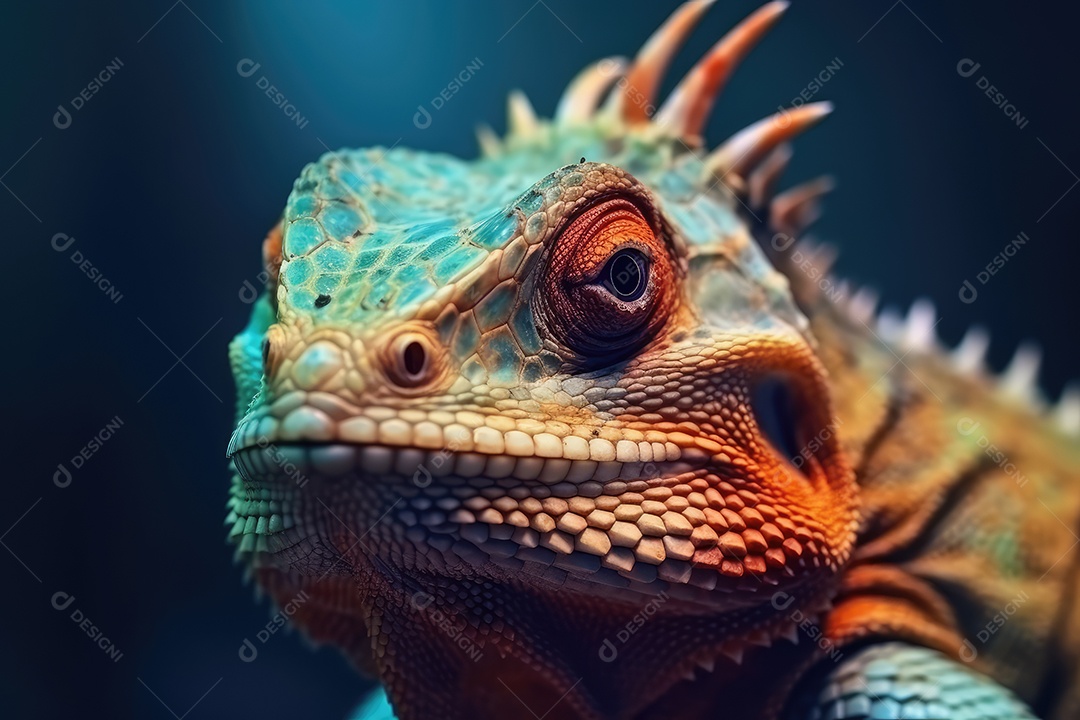 Imagem de uma iguana ou lagarto em close-up Macrofotografia