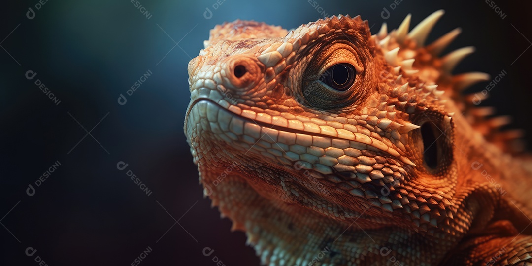 Imagem de uma iguana ou lagarto em close-up Macrofotografia