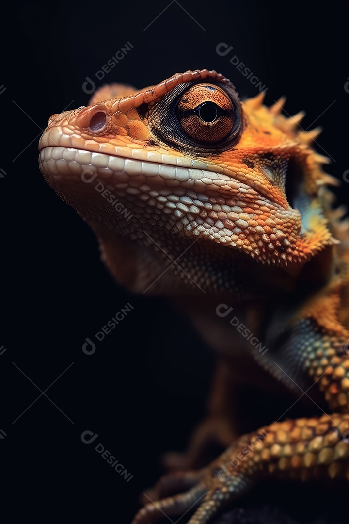 Imagem de uma iguana ou lagarto em close-up Macrofotografia