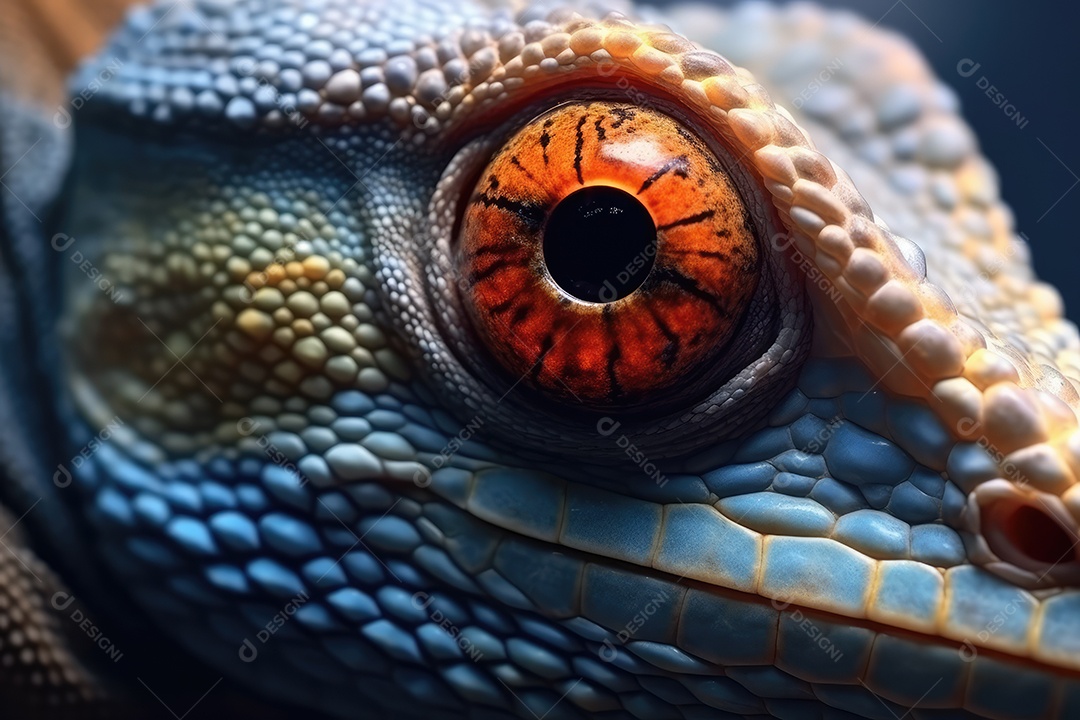 Imagem de uma iguana ou lagarto em close-up Macrofotografia
