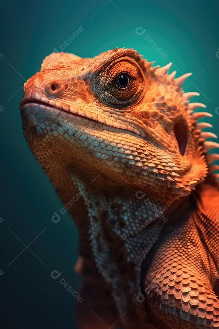 Imagem de uma iguana ou lagarto em close-up Macrofotografia.