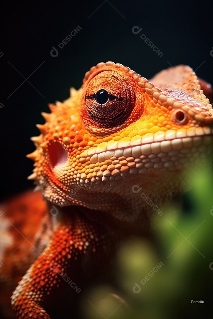 Imagem de uma iguana ou lagarto em close-up Macrofotografia.