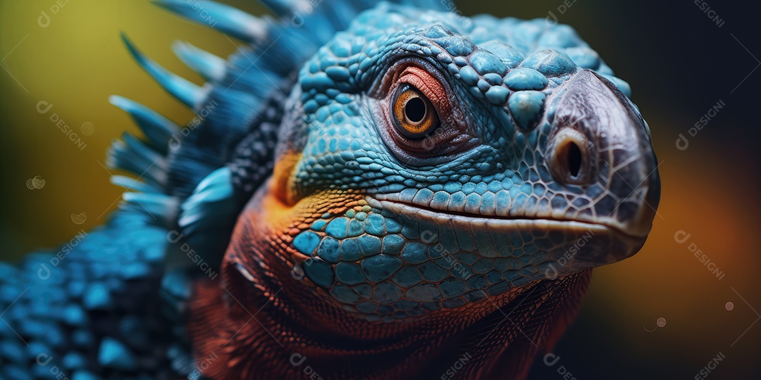 Imagem de uma iguana ou lagarto em close-up Macrofotografia.