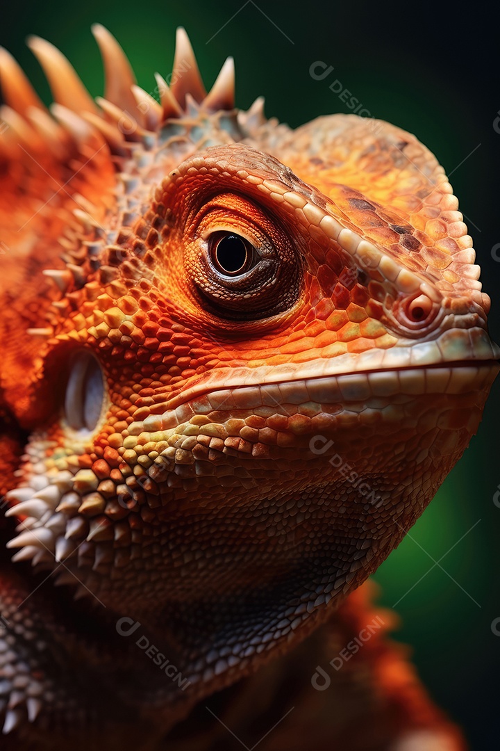 Imagem de uma iguana ou lagarto em close-up Macrofotografia.