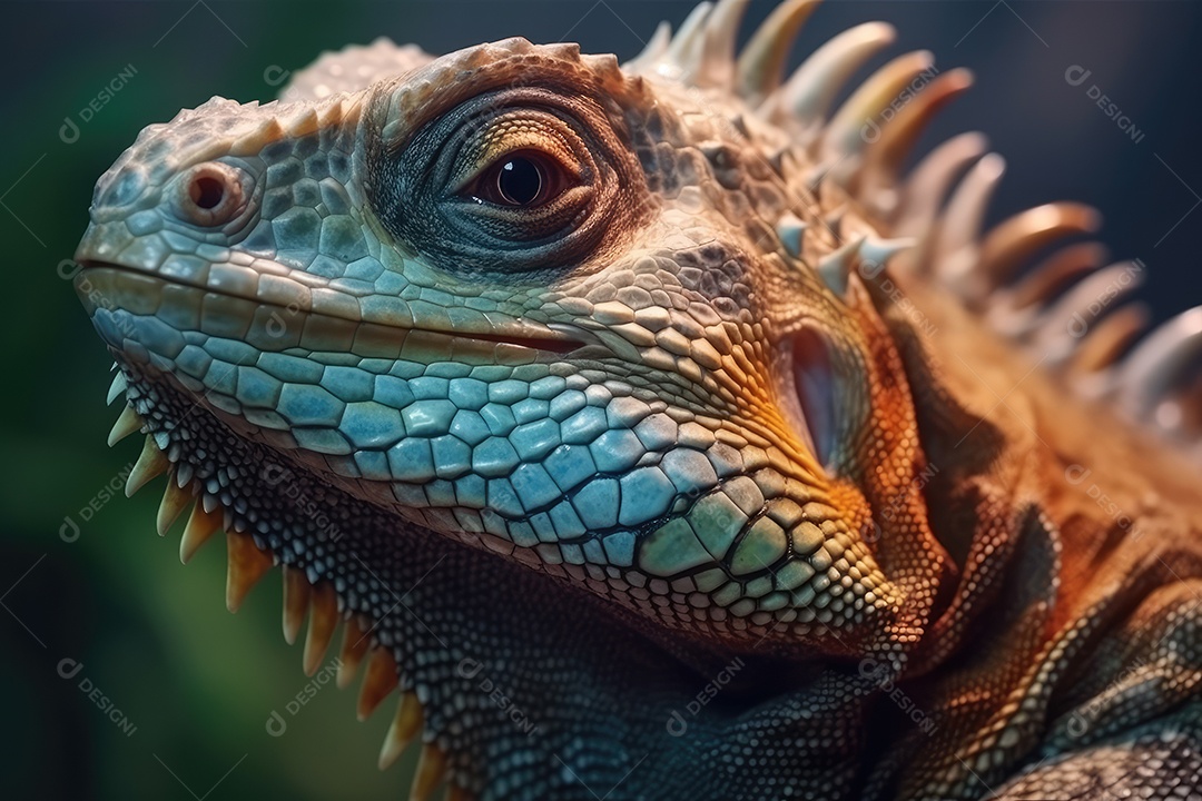 Imagem de uma iguana ou lagarto em close-up Macrofotografia.