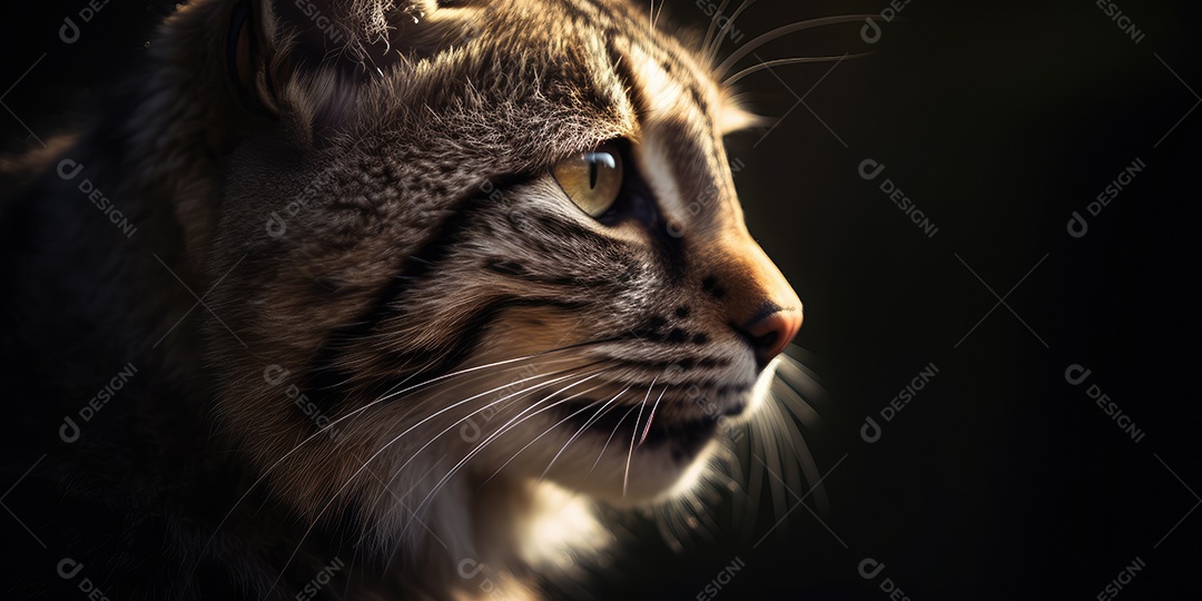 Retrato de um lindo gato em close-up Macro fotografia em fundo escuro.