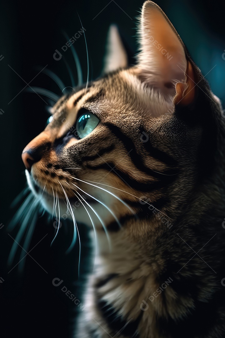 Retrato de um lindo gato em close-up Macro fotografia em fundo escuro.
