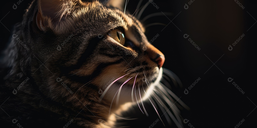 Retrato de um lindo gato em close-up Macro fotografia em fundo escuro.