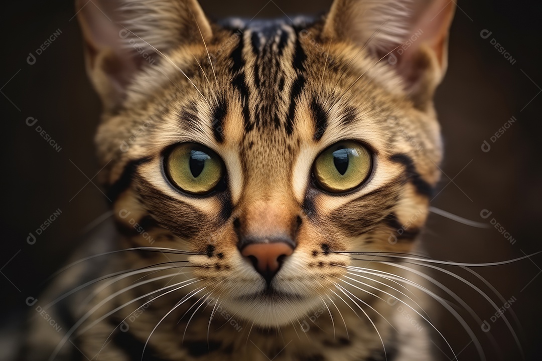 Retrato de um lindo gato em close-up Macro fotografia em fundo escuro.