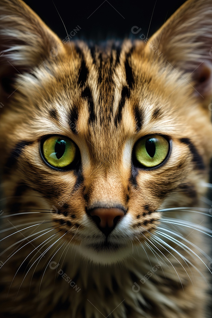 Retrato de um lindo gato em close-up Macro fotografia em fundo escuro.