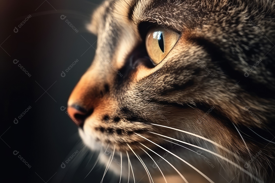 Retrato de um lindo gato em close-up Macro fotografia em fundo escuro.
