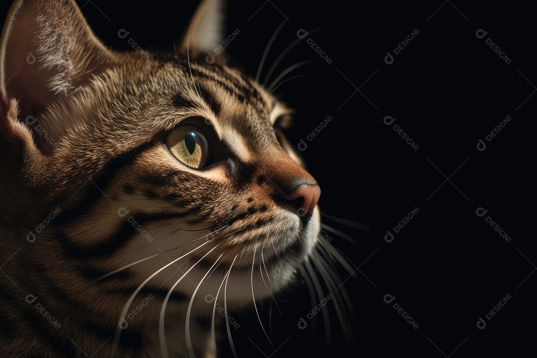 Retrato de um lindo gato em close-up Macro fotografia em fundo escuro.