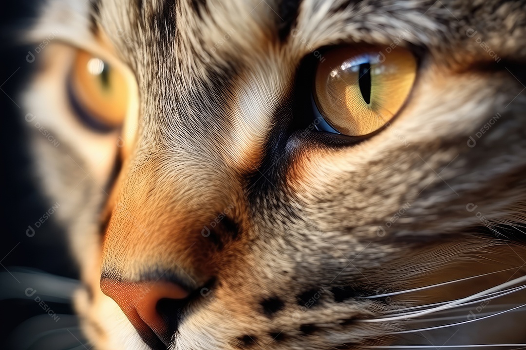 Retrato de um lindo gato em close-up Macro fotografia em fundo escuro.