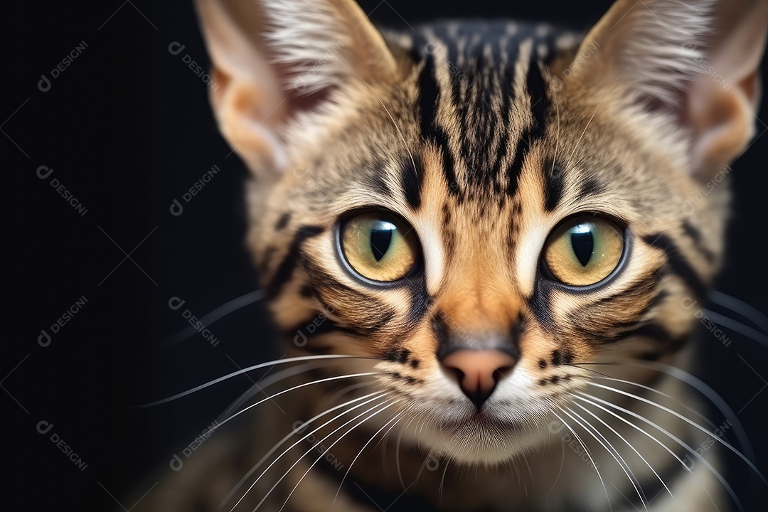 Retrato de um lindo gato em close-up Macro fotografia em fundo escuro.