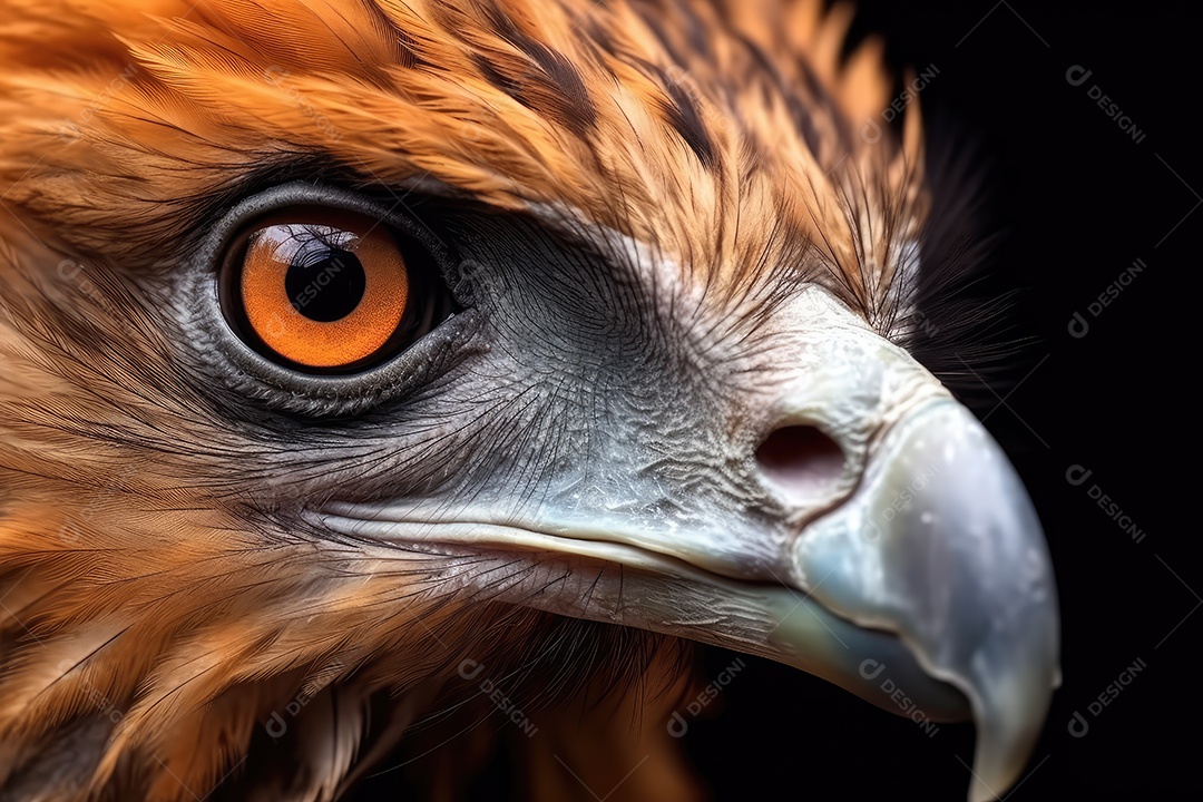 Retrato de um olho de águia em close-up Macro fotografia em fundo escuro.