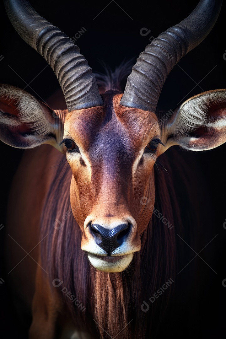 Um retrato de um belo órix ou antílope selvagem de frente para a câmera.