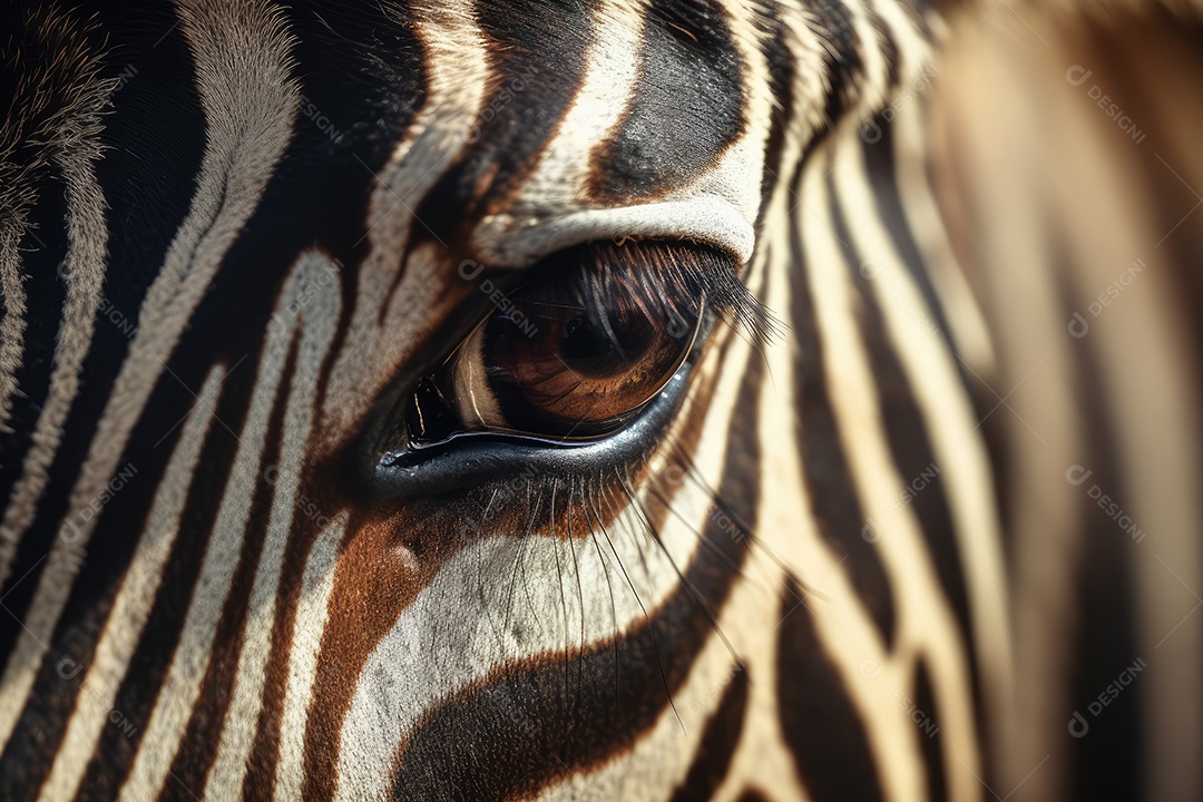 Retrato de uma bela zebra africana em close-up Macro fotografia em fundo escuro.