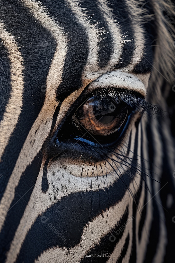 Retrato de uma bela zebra africana em close-up Macro fotografia em fundo escuro.