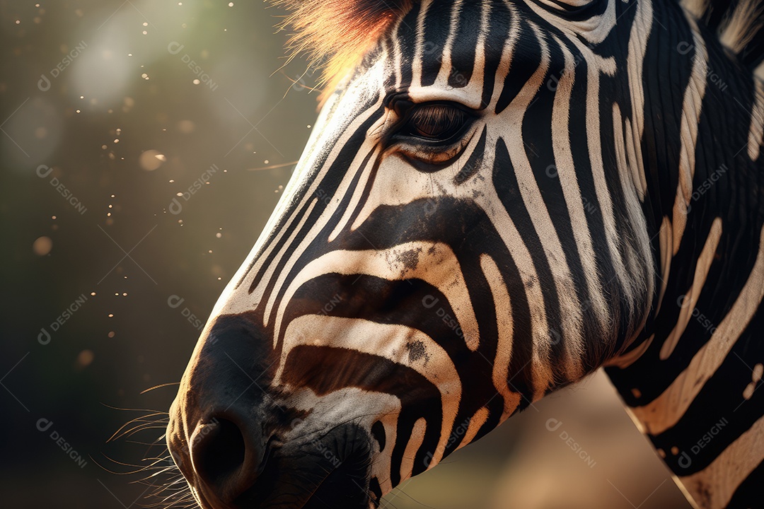 Retrato de uma bela zebra africana em close-up Macro fotografia em fundo escuro.