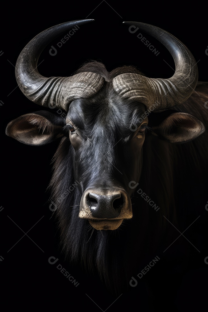 Retrato de um belo búfalo africano em close-up Macro fotografia em fundo escuro