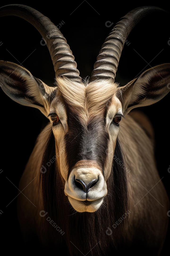 Um retrato de um belo órix ou antílope selvagem de frente para a câmera.