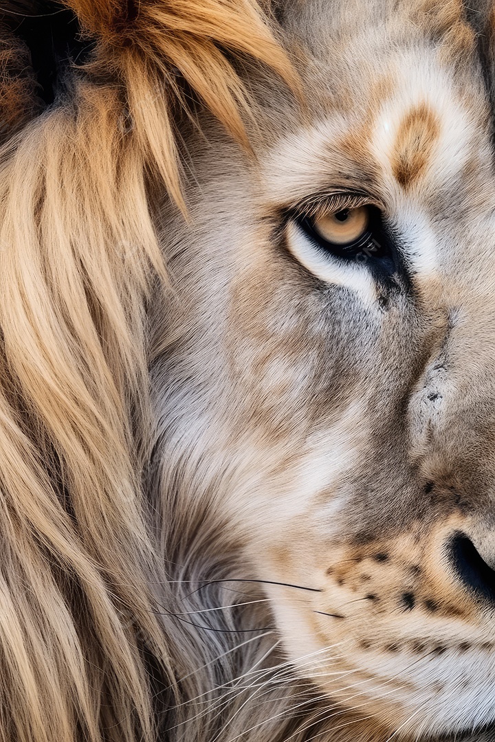 Retrato de um lindo leão em close-up Macro fotografia em fundo escuro.
