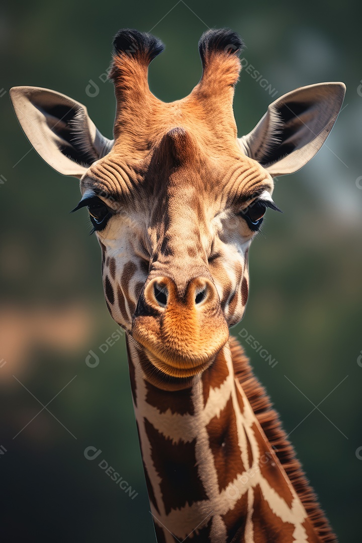 Retrato de uma linda girafa africana em close-up Macro fotografia em fundo escuro.