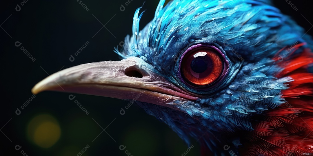 Imagem de um pássaro exótico colorido na fotografia macro close-up.