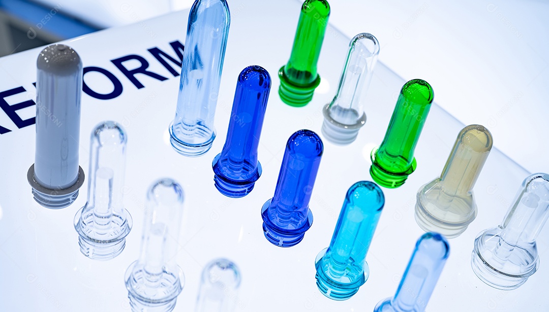 Pré-formas de garrafas plásticas PET antes da moldagem por sopro