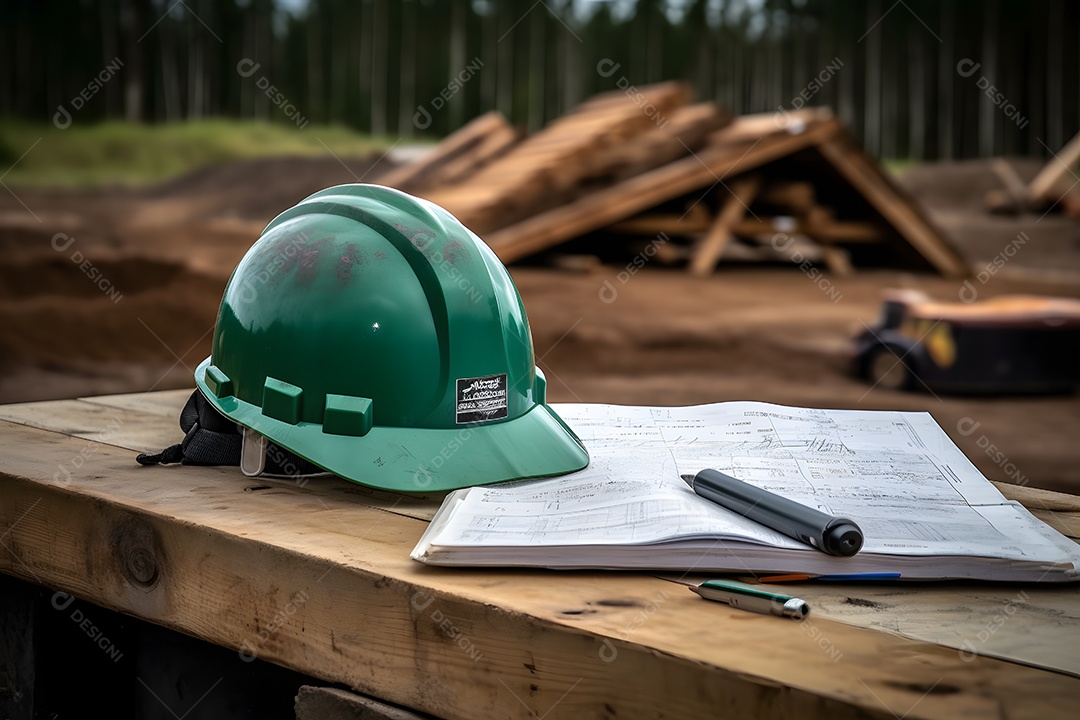 Objetos de trabalho de um capacete de engenheiro florestal