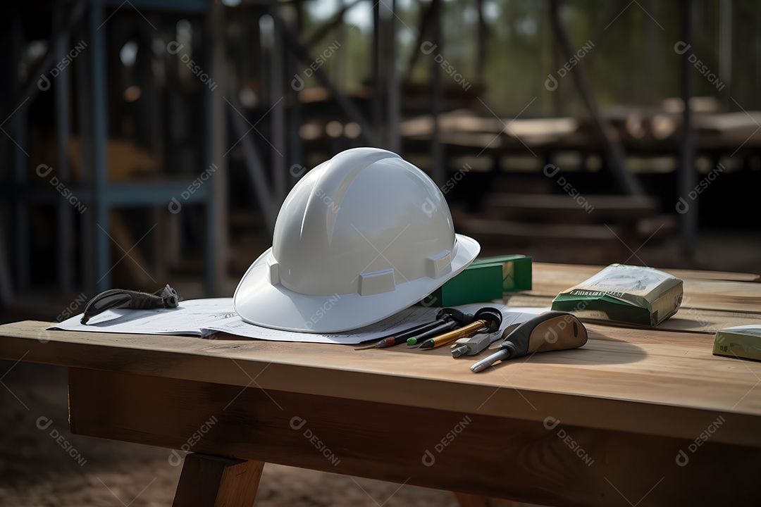 Objetos de trabalho de um capacete de engenheiro florestal