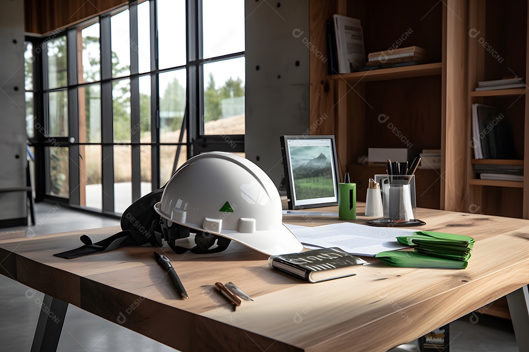 Objetos de trabalho de um capacete de engenheiro florestal