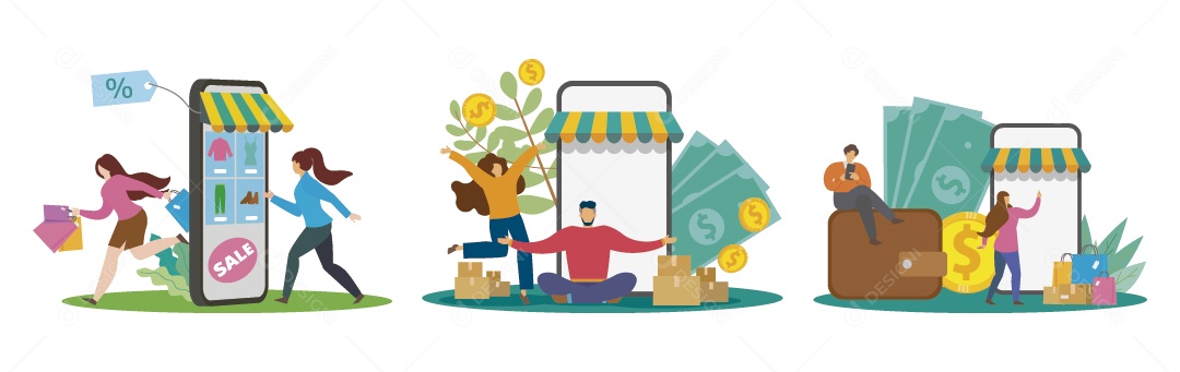 Personagens Fazendo Compras Online Ilustração Vetor EPS