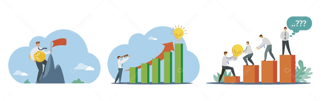 Personagens Buscando Ideias Ilustração Vetor EPS