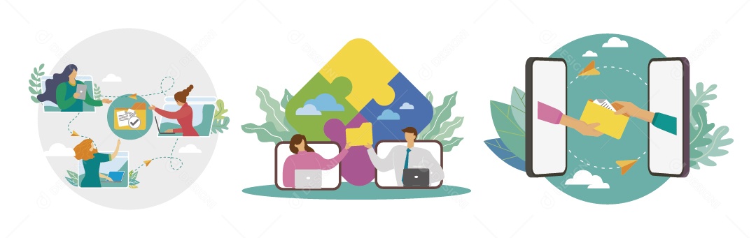 Personagens Trabalho em Equipe Ilustração Vetor EPS