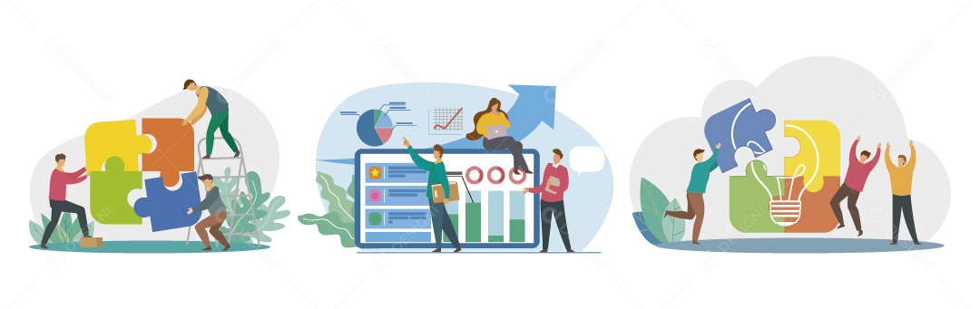 Personagens Trabalho em Equipe Ilustração Vetor EPS