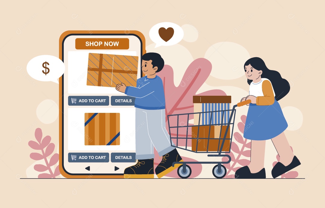 Personagens Fazendo Compras Online Ilustração Vetor EPS
