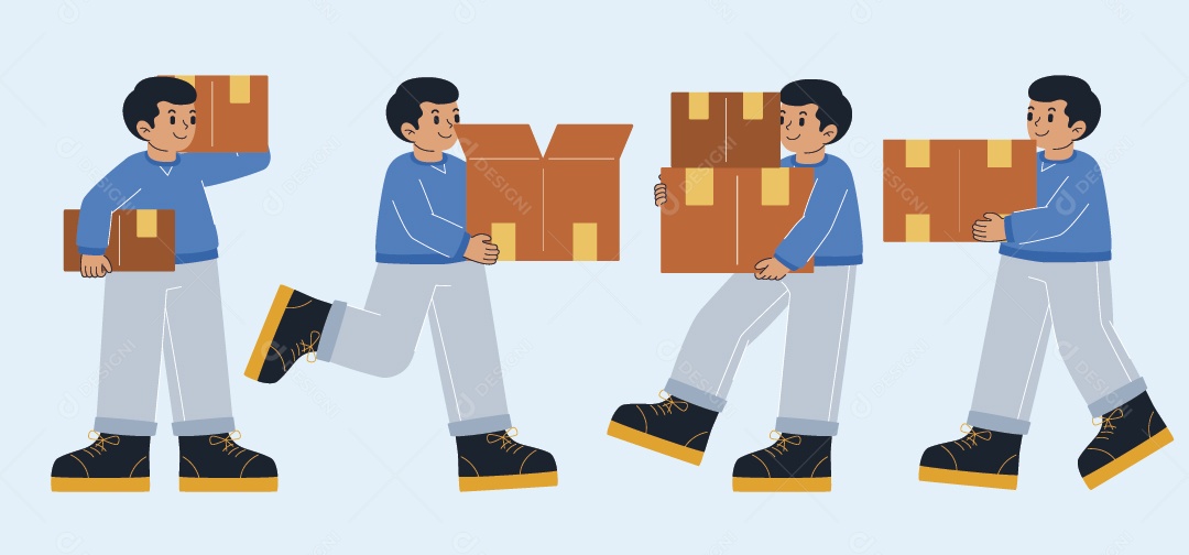 Personagens Com Encomenda Ilustração Vetor EPS