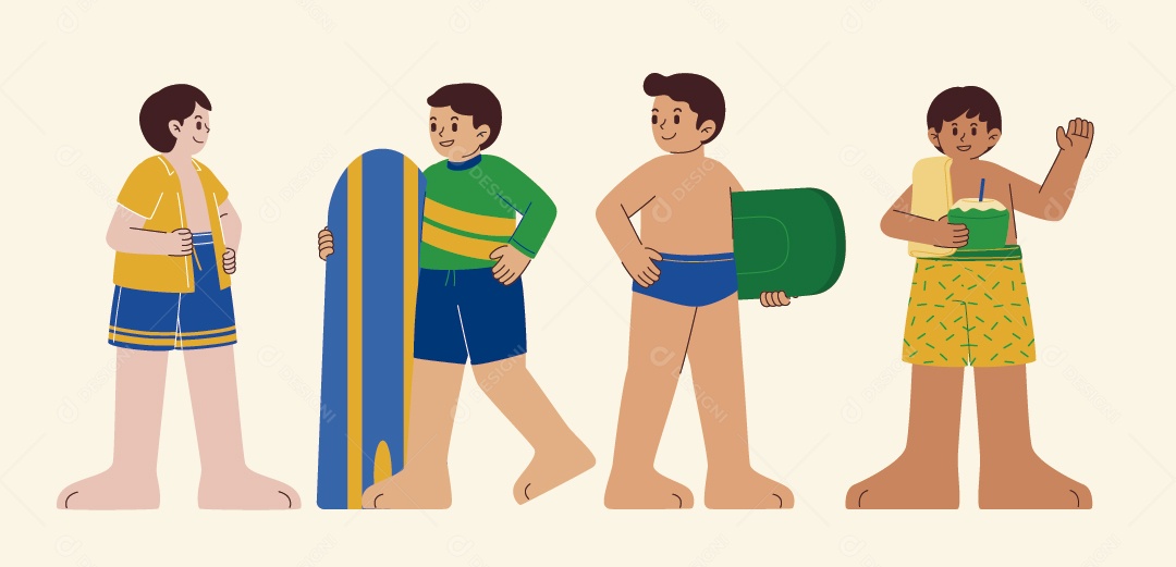 Personagens com Roupas de Praia Ilustração Vetor EPS