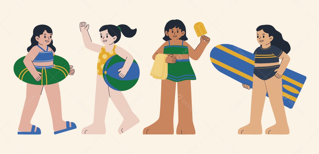 Personagens com Roupas de Praia Ilustração Vetor EPS