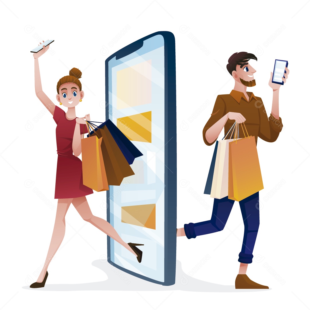 Prensagens Fazendo Compras Online Ilustração Vetor EPS