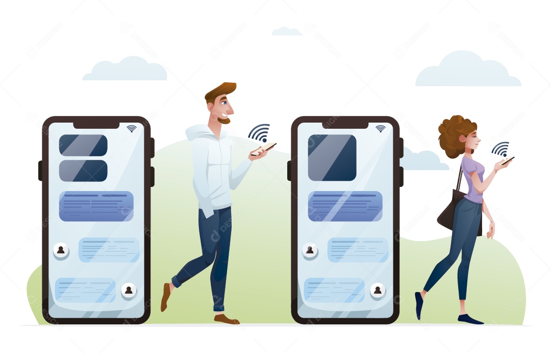 Personagem Utilizando Celular Ilustração Vetor EPS