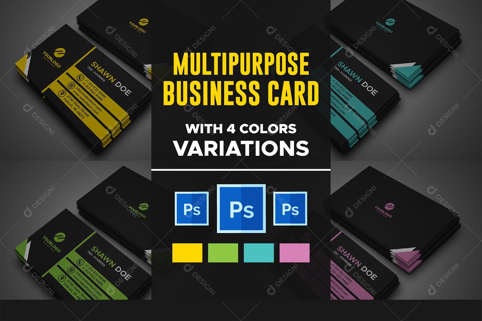 Cartão de Visita Com 4 Cores PSD Editável