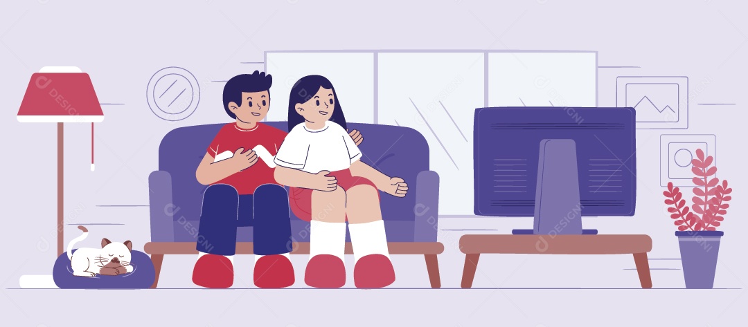 Personagens Vendo Televisão Ilustração Vetor EPS